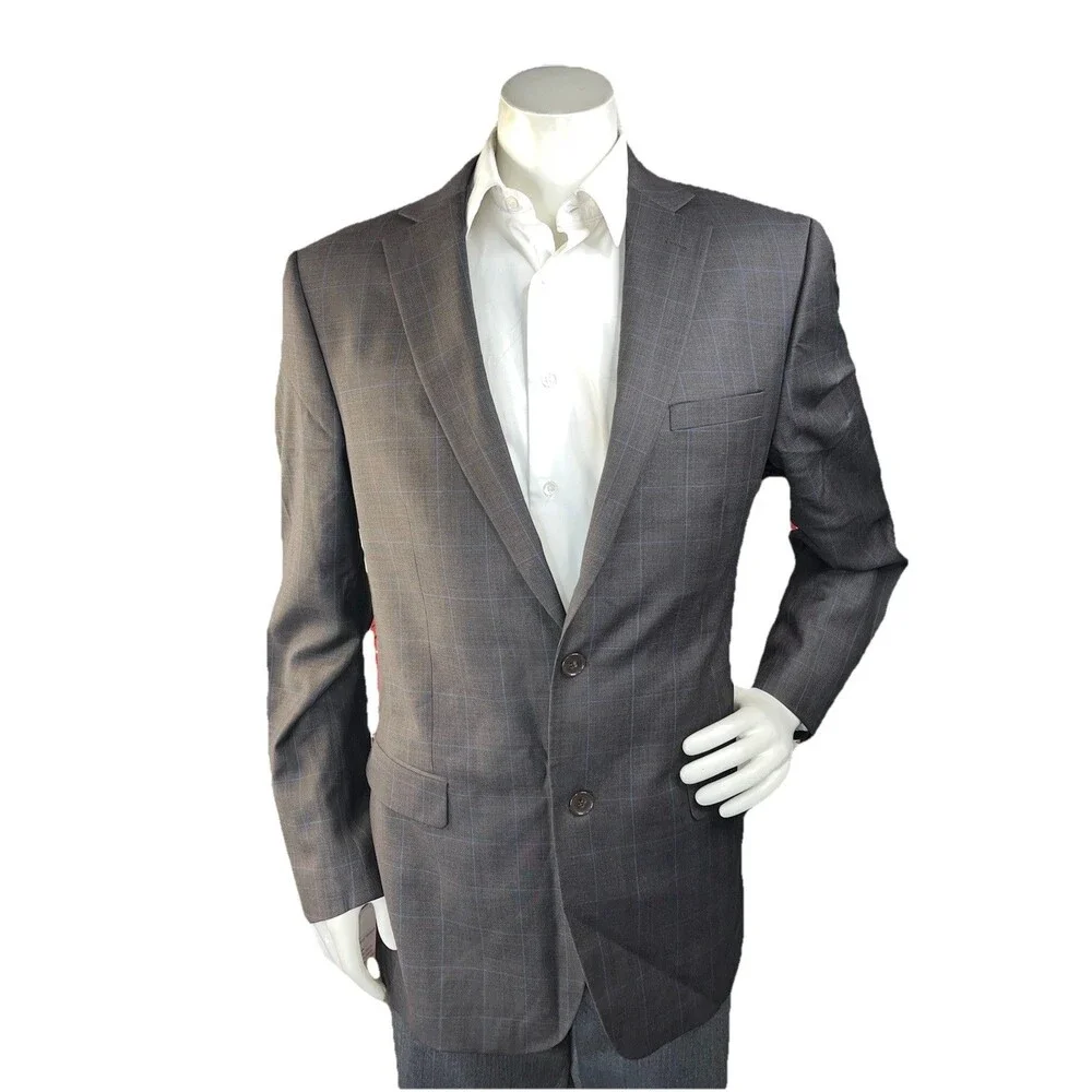 NWOT Combatant Gentleman Mens 44L Blazer Windowpane Check Slim Wool Sport Coat